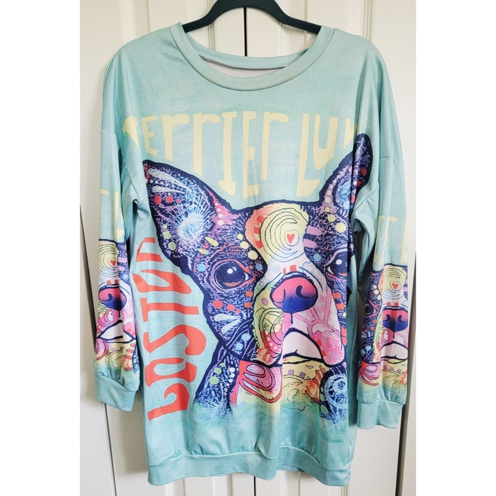 Dean Russo L/XL Loalirando Boston Terrier Luv Sweatshirt Unisex Oversize LS